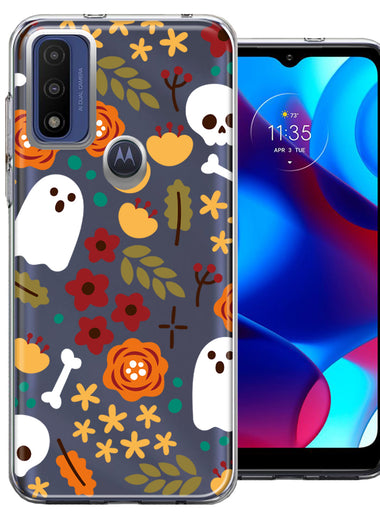 Motorola Moto G Pure Spooky Season Fall Autumn Flowers Ghosts Skulls Halloween Double Layer Phone Case Cover