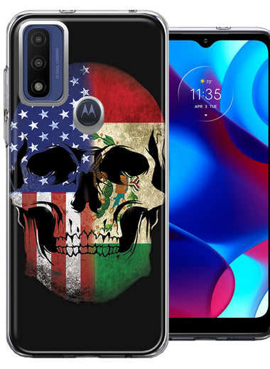 Motorola Moto G Pure G Power 2022 US Mexico Flag Skull Double Layer Phone Case Cover