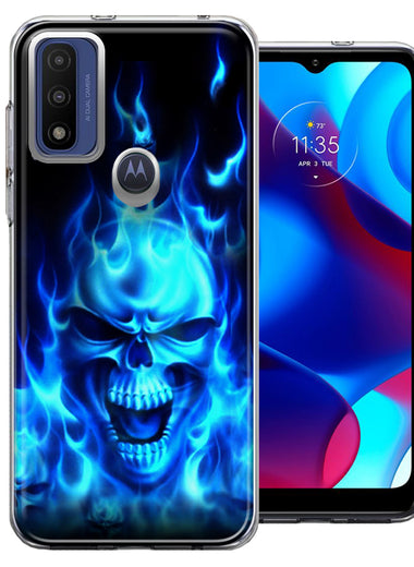 Motorola Moto G Pure G Power 2022 Blue Flaming Skull Double Layer Phone Case Cover