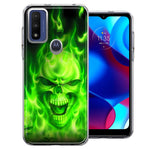 Motorola Moto G Pure G Power 2022 Green Flaming Skull Double Layer Phone Case Cover