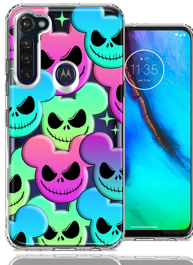 Motorola Moto G Stylus Bright Rainbow Nightmare Skulls Spooky Season Halloween Design Double Layer Phone Case Cover