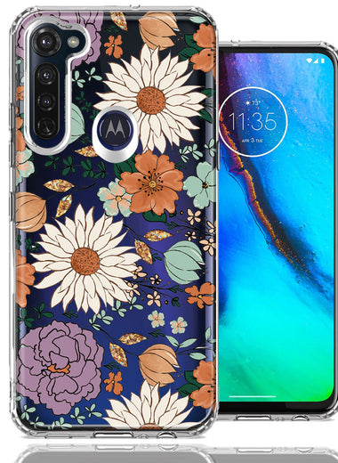 Motorola Moto G Stylus Feminine Classy Flowers Fall Toned Floral Wallpaper Style Double Layer Phone Case Cover