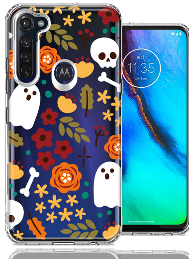 Motorola Moto G Stylus Spooky Season Fall Autumn Flowers Ghosts Skulls Halloween Double Layer Phone Case Cover