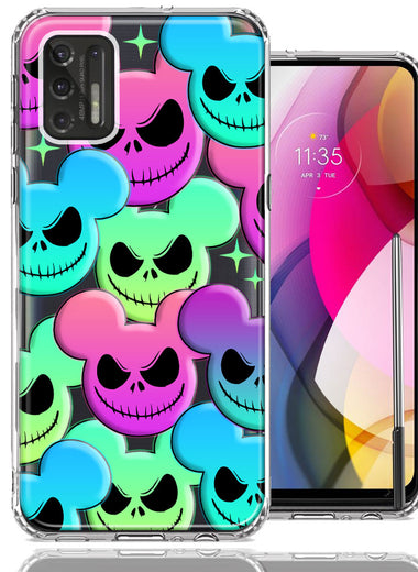 Motorola Moto G Stylus 2021 Bright Rainbow Nightmare Skulls Spooky Season Halloween Design Double Layer Phone Case Cover