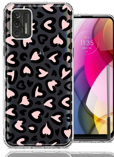 Motorola Moto G Stylus 2021 Cute Pink Leopard Print Hearts Valentines Day Love Double Layer Phone Case Cover