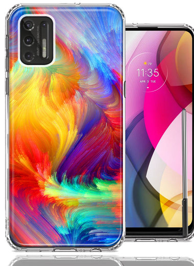 Motorola Moto G Stylus 2021 Colorful Feather Paint Double Layer Phone Case Cover