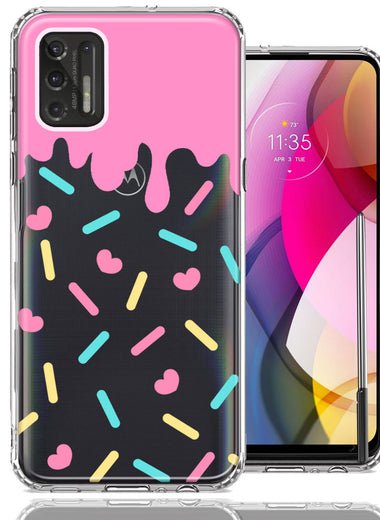 Motorola Moto G Stylus 2021 Pink Drip Frosting Cute Heart Sprinkles Kawaii Cake Design Double Layer Phone Case Cover