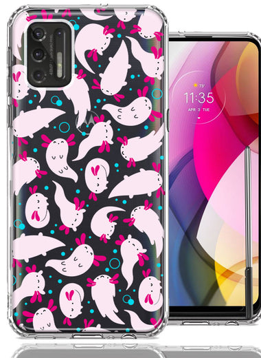 Motorola Moto G Stylus 2021 Pink Happy Swimming Axolotls Polka Dots Double Layer Phone Case Cover
