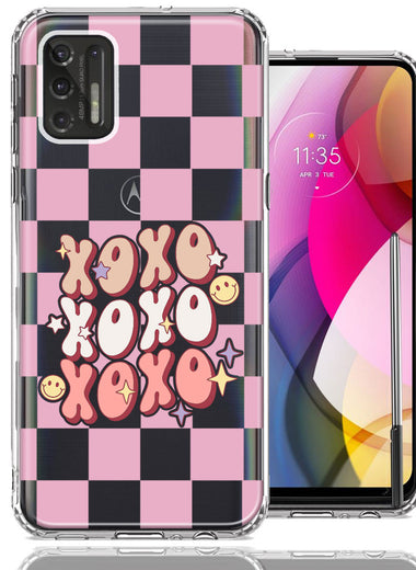 Motorola Moto G Stylus 2021 Retro Pink Checkered XOXO Vintage 70s Style Hippie Valentine Love Double Layer Phone Case Cover