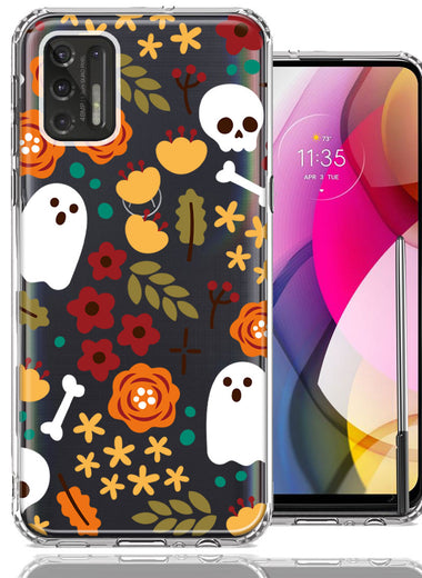 Motorola Moto G Stylus 2021 Spooky Season Fall Autumn Flowers Ghosts Skulls Halloween Double Layer Phone Case Cover