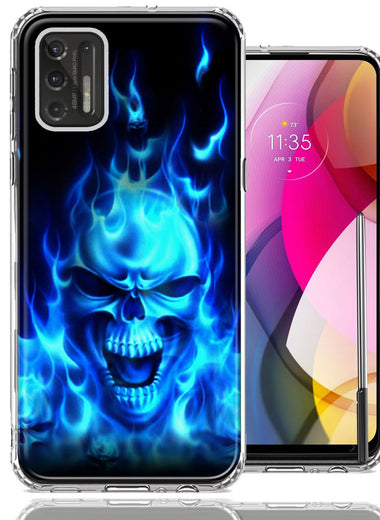 Motorola Moto G Stylus 2021 Blue Flaming Skull Double Layer Phone Case Cover