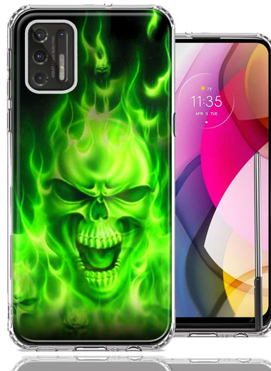 Motorola Moto G Stylus 2021 Green Flaming Skull Double Layer Phone Case Cover