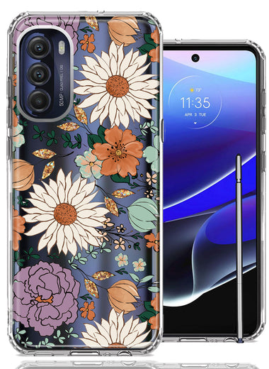 Motorola Moto G Stylus 5G 2022 Feminine Classy Flowers Fall Toned Floral Wallpaper Style Double Layer Phone Case Cover