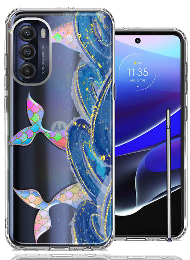 Motorola Moto G Stylus 5G 2022 Rainbow Mermaid Tails Scales Ocean Waves Beach Girls Summer Double Layer Phone Case Cover