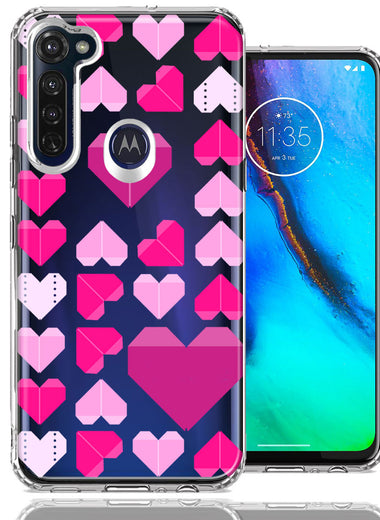 Motorola Moto G Stylus Pink Purple Origami Valentine's Day Polkadot Hearts Design Double Layer Phone Case Cover