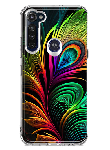Motorola Moto G Stylus Neon Rainbow Glow Peacock Feather Hybrid Protective Phone Case Cover