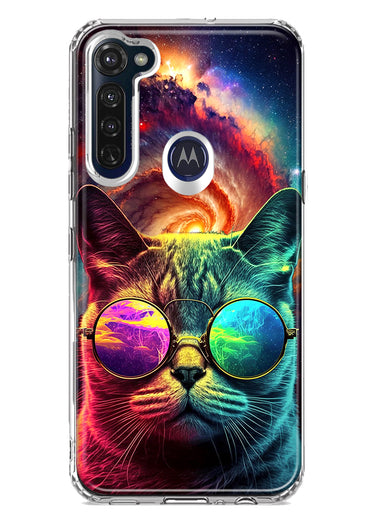 Motorola Moto G Stylus Neon Rainbow Galaxy Cat Hybrid Protective Phone Case Cover