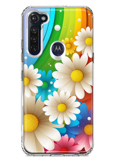 Motorola Moto G Stylus Colorful Rainbow Daisies Blue Pink White Green Double Layer Phone Case Cover