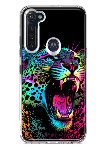 Motorola Moto G Stylus Neon Rainbow Glow Colorful Leopard Hybrid Protective Phone Case Cover