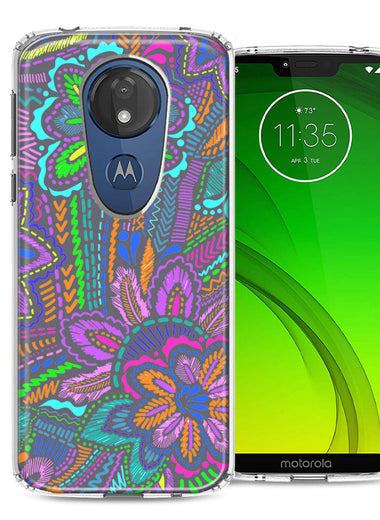 Motorola E5 Plus/G7 Power Colorful Summer Flowers Doodle Art Design Double Layer Phone Case Cover