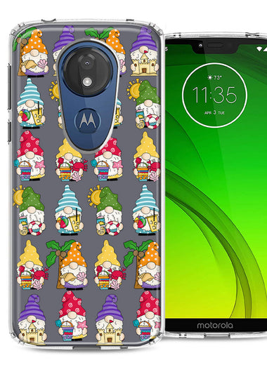 Motorola E5 Plus/G7 Power Summer Beach Cute Gnomes Sand Castle Shells Palm Trees Double Layer Phone Case Cover