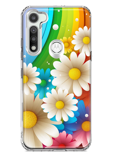 Motorola Moto G Fast Colorful Rainbow Daisies Blue Pink White Green Double Layer Phone Case Cover