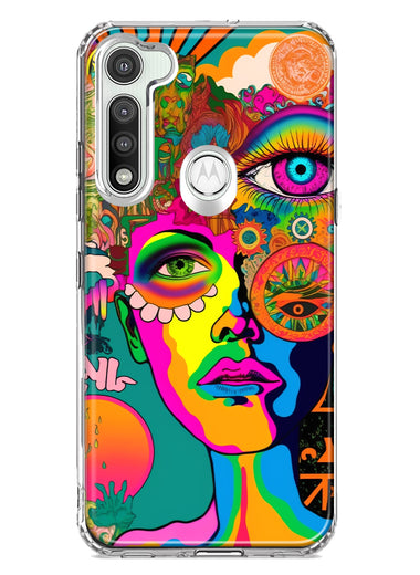 Motorola Moto G Fast Neon Rainbow Psychedelic Hippie One Eye Pop Art Hybrid Protective Phone Case Cover