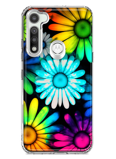 Motorola Moto G Fast Neon Rainbow Daisy Glow Colorful Daisies Baby Blue Pink Yellow White Double Layer Phone Case Cover