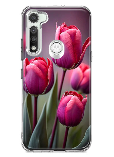 Motorola Moto G Fast Pink Tulip Flowers Floral Hybrid Protective Phone Case Cover