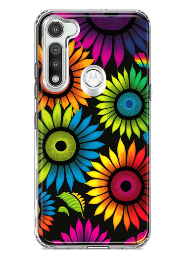 Motorola Moto G Fast Neon Rainbow Glow Sunflowers Colorful Floral Pink Purple Double Layer Phone Case Cover