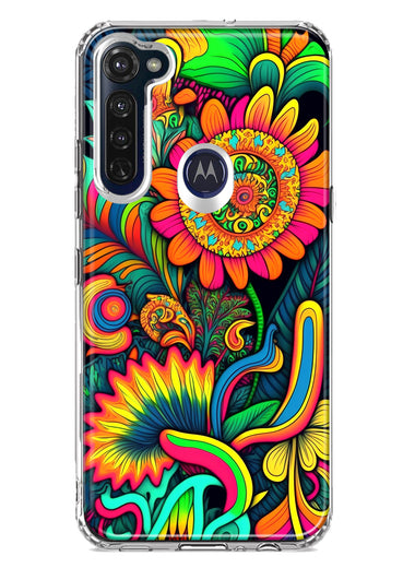 Motorola Moto G Stylus Neon Rainbow Psychedelic Indie Hippie Sunflowers Hybrid Protective Phone Case Cover