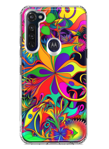 Motorola Moto G Stylus Neon Rainbow Psychedelic Hippie Wild Flowers Hybrid Protective Phone Case Cover