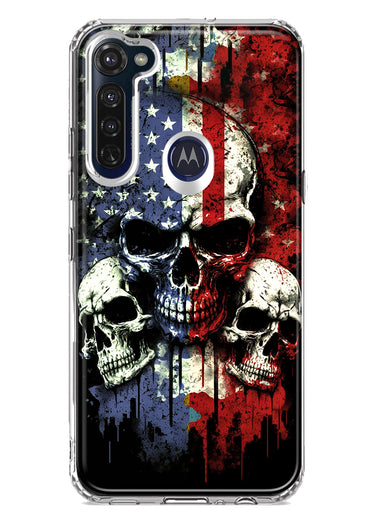 Motorola Moto G Stylus American USA Flag Skulls Blue Red Double Layer Phone Case Cover