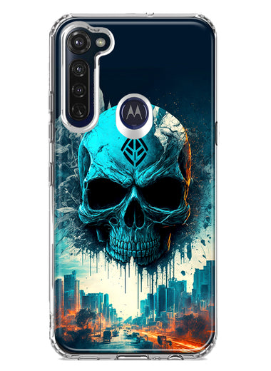 Motorola Moto G Stylus Blue Apocalypse Cyberpunk Skull Feather Double Layer Phone Case Cover