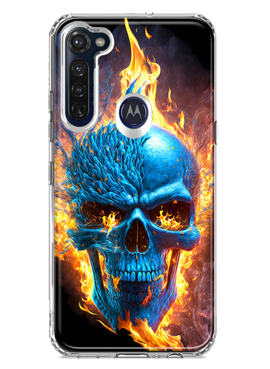 Motorola Moto G Stylus Blue Flaming Skull Burning Fire Double Layer Phone Case Cover