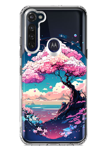 Motorola Moto G Stylus Kawaii Manga Pink Cherry Blossom Japanese Sky Floral Ocean Hybrid Protective Phone Case Cover