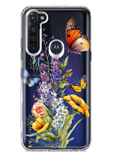 Motorola Moto G Stylus Yellow Purple Spring Flowers Butterflies Floral Hybrid Protective Phone Case Cover