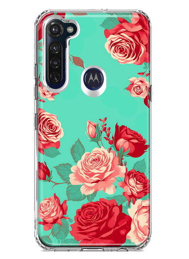 Motorola Moto G Stylus Turquoise Teal Vintage Pastel Pink Red Roses Double Layer Phone Case Cover