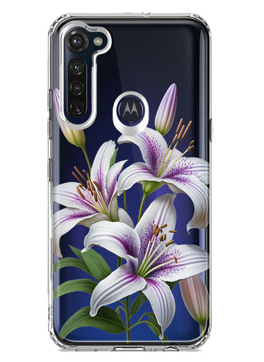 Motorola Moto G Stylus White Lavender Lily Purple Flowers Floral Hybrid Protective Phone Case Cover