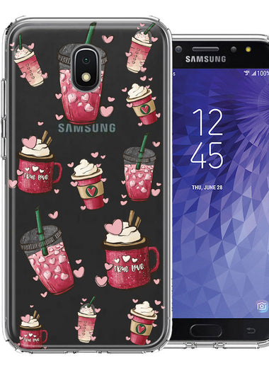 Samsung Galaxy J3 Express/Prime 3/Amp Prime 3 Coffee Lover Valentine's Hearts Pink Drink Latte Double Layer Phone Case Cover