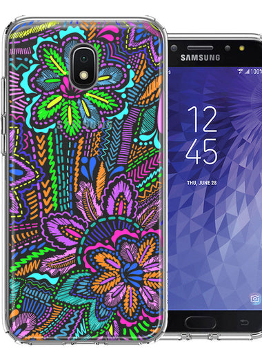 Samsung Galaxy J3 Express/Prime 3/Amp Prime 3 Colorful Summer Flowers Doodle Art Design Double Layer Phone Case Cover