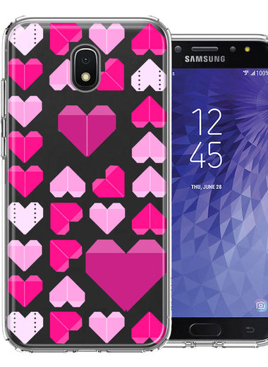 Samsung Galaxy J7 (2018) Star/Crown/Aura Pink Purple Origami Valentine's Day Polkadot Hearts Design Double Layer Phone Case Cover