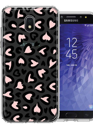 Samsung Galaxy J3 Express/Prime 3/Amp Prime 3 Cute Pink Leopard Print Hearts Valentines Day Love Double Layer Phone Case Cover