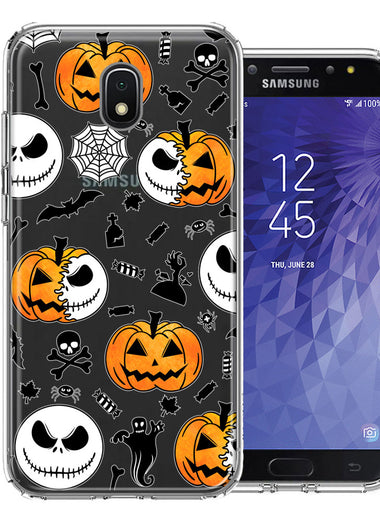 Samsung Galaxy J7 (2018) Star/Crown/Aura Halloween Jack-O-Lantern Pumpkin Skull Spooky Design Double Layer Phone Case Cover