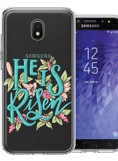 Samsung Galaxy J7 (2018) Star/Crown/Aura He Is Risen Text Easter Jesus Christian Flowers Double Layer Phone Case Cover