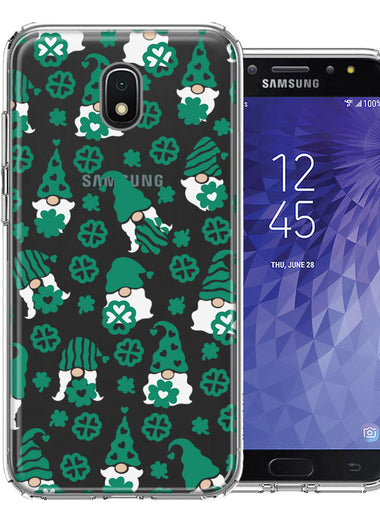 Samsung Galaxy J7 (2018) Star/Crown/Aura Lucky Green St Patricks Day Cute Gnomes Shamrock Polkadots Double Layer Phone Case Cover