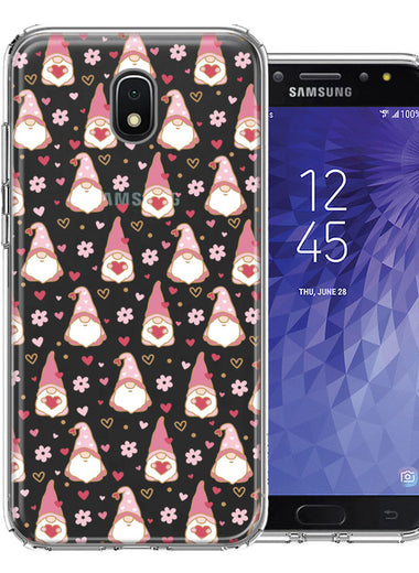 Samsung Galaxy J7 (2018) Star/Crown/Aura Pink Blush Valentines Day Flower Hearts Gnome Characters Cute Double Layer Phone Case Cover