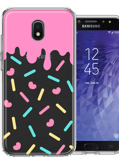 Samsung Galaxy J7 (2018) Star/Crown/Aura Pink Drip Frosting Cute Heart Sprinkles Kawaii Cake Design Double Layer Phone Case Cover