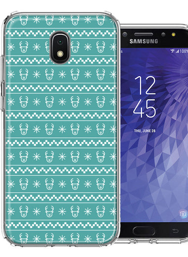 Samsung Galaxy J7 (2018) Star/Crown/Aura Teal Christmas Reindeer Pattern Design Double Layer Phone Case Cover