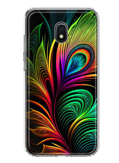 Samsung Galaxy J3 Express/Prime 3/Amp Prime 3 Neon Rainbow Glow Peacock Feather Hybrid Protective Phone Case Cover
